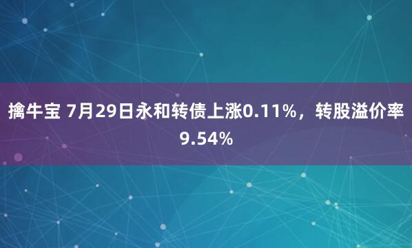 擒牛宝 7月29日永和转债上涨0.11%，转股溢价率9.54%